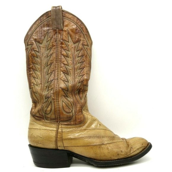 Laramie Brown Genuine Eel Leather Handmade Cowboy Western Boots Men's 8 D - Picture 1 of 10